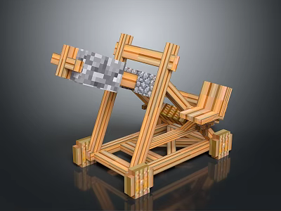 Wooden Mechanical Gate Structure with Metal Components and Sturdy Wooden Frame Design 3d model