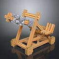 Wooden Mechanical Gate Structure with Metal Components and Sturdy Wooden Frame Design