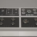 Modern Kitchen Gas Cooktops With Four Different Burner Designs And Black Glass Surfaces