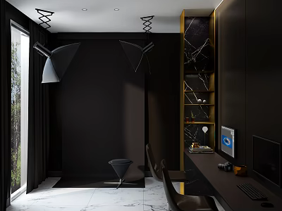 Modern Mall Retail Store Interior With Black Walls Yellow Shelves And Workstation 3d model