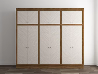 Modern Wooden Wardrobe with Chevron Pattern Doors and Multi Door Design Structure 3d model