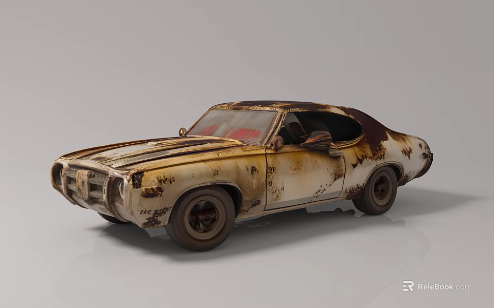 Rusted Vintage Classic Car With Worn Exterior And Weathered Body Panels 3d model 