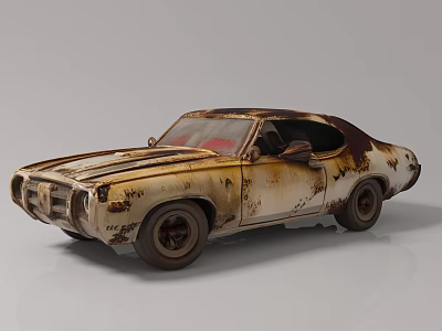Rusted Vintage Classic Car With Worn Exterior And Weathered Body Panels 3d model