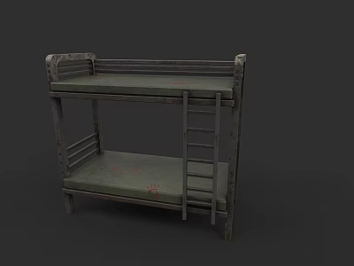 Bunk Bed With Metal Frame Ladder And Green Mattress Simple Design 3d model
