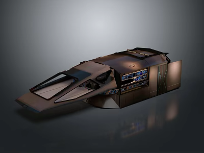 Futuristic Dark Colored Spaceship Structure With Sleek Design Transparent Windows And Illuminated Panels 3d model