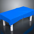 Blue Tablecloth Covered Table With White Legs Against Dark Background Surface 3d model