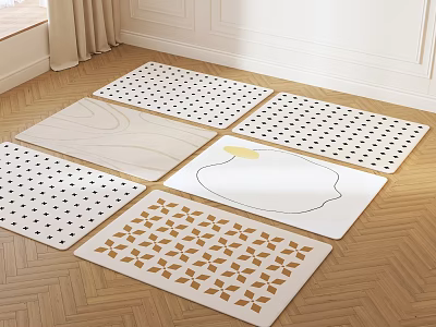 Stylish Rugs With Various Patterns For Living Room On Wooden Floor 3d model