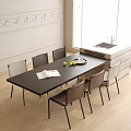 Modern Black Long Dining Table With Six Chairs In Bright Wooden Floor Interior