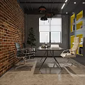 Modern Conference Room Interior With Brick Wall Colorful Pipes World Map And Green Plant