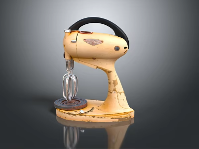 Vintage Yellow Hand Mixer With Retro Design And Charming Worn Finish 3d model