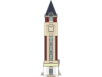 Detailed Traditional Clock Tower With Brick Structure Steeple Windows And Entrance 3d model