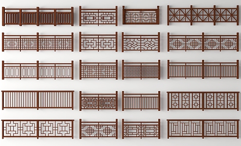 New Chinese Guardrail Solid Wood Railing 3d model