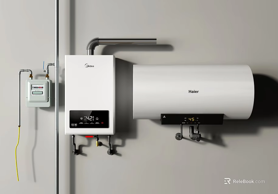 Haier Home Water Heater Wall Mounted With Digital Control Panel And Pipes 3d model 