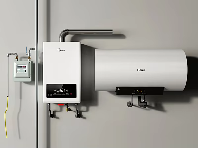 Haier Home Water Heater Wall Mounted With Digital Control Panel And Pipes 3d model