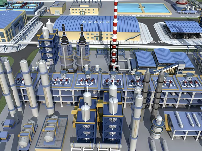Large Scale Industrial Plant With Storage Tanks Piping Systems And Blue Roof Structures 3d model