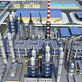 Large Scale Industrial Plant With Storage Tanks Piping Systems And Blue Roof Structures