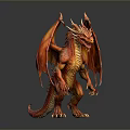 Red Mythical Dragon With Large Wings Sharp Claws Red Scales And Standing On Dark Surface 3d model