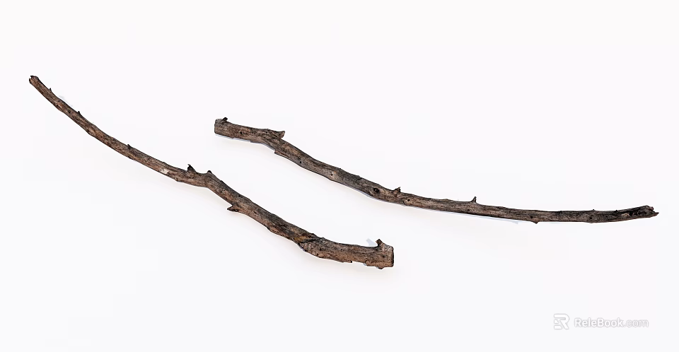 Rustic Stone and Wood Branches with Natural Texture and White Background 3d model