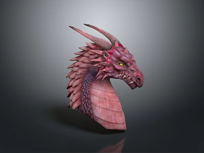 Mythical Pink Dragon Character Head With Scales Horns And Yellow Eyes 3d model