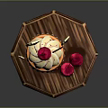 Delicious Cupcake With White Frosting Cherries And Star Decorations On Wooden Tray
