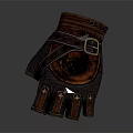 Brown And Red Leather Gloves With Decorative Straps Buttons And Vintage Design