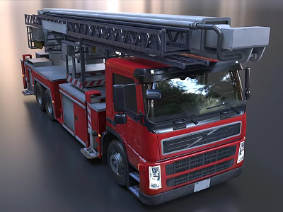 Red Fire Truck With Extendable Ladder Emergency Vehicle Design Features 3d model