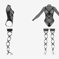 Black Long Sleeve Bodysuit With Crisscross Straps And Stockings Design