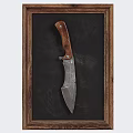 Artisan Crafted Weapon Knife With Wooden Handle Textured Blade And Wooden Frame On Dark Background