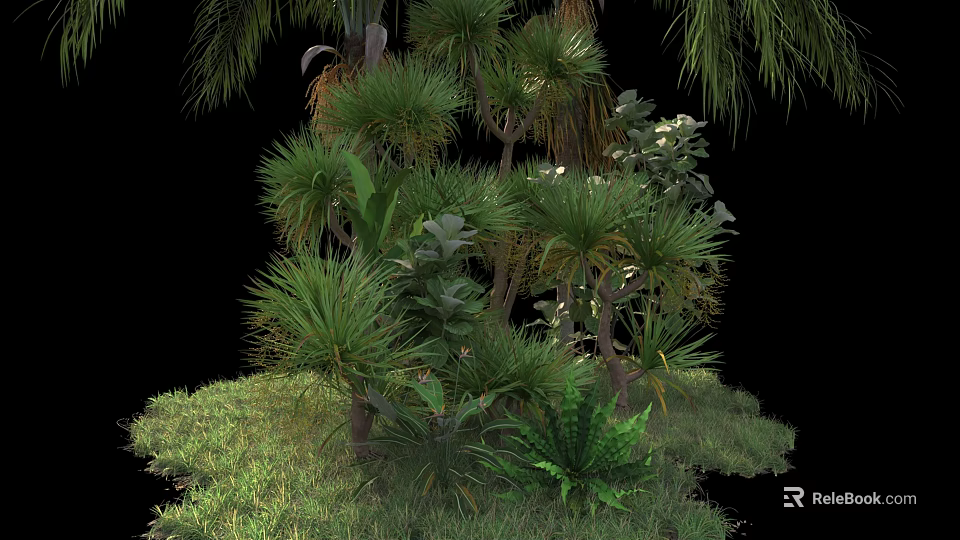 Lush Green Shrubs With Various Plants And Foliage In Natural Garden 3d model 