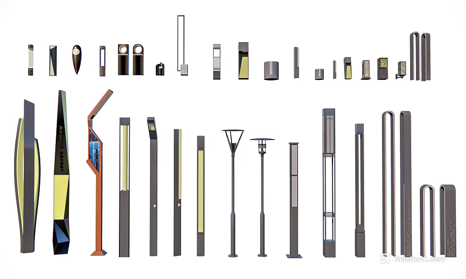 Various Outdoor Lights With Different Modern Designs For Garden And Pathway 3d model