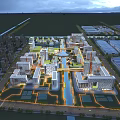Modern Industrial Factory Complex Layout With Buildings Green Spaces And Water Channels