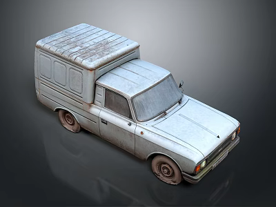 Old Silver Vintage Van With Flat Roof And Rusty Body Details 3d model