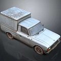 Old Silver Vintage Van With Flat Roof And Rusty Body Details