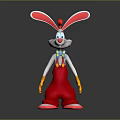 Cartoon Rabbit Character With Pink Ears Red Overalls Yellow Gloves And Blue Bow Tie