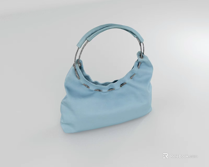 Light Blue Leather Handbag With Round Handle And Simple Stylish Design 3d model