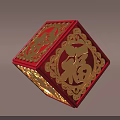 Traditional Festive Red Cube With Golden Fu Character And Decorative Patterns