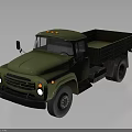 Vintage Military Green Army Truck With Open Cargo Bed Front Headlights And Side Mirrors