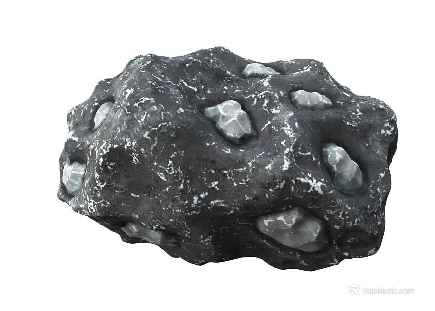 Natural Black Stone With White Specks And Rough Textured Decorative Surface 3d model 