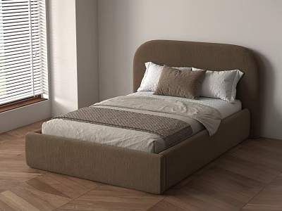 Modern Cream Single Bed Modern Private Room Single Bed Fabric Bed Solid Wood Bed Cortical Bed 3d model