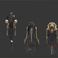 Elegant Black Long Hair Accessories With Golden Decorations Tassels And Three Angles