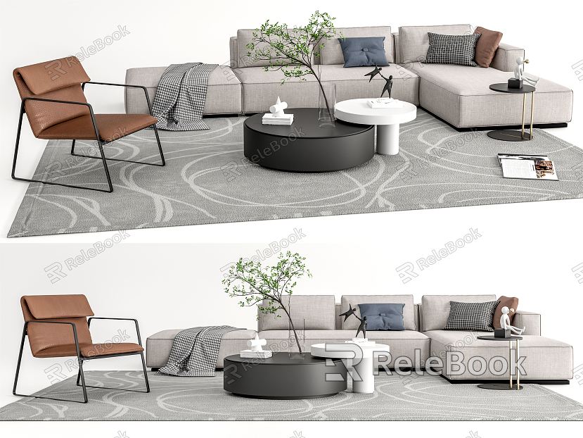 Modern Sofa Coffee Table Combination Multi-person Corner Sofa Leisure Chair Carpet model