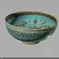 Home Furniture Decorative Bowl In Turquoise With Ornate Patterns And Inscriptions