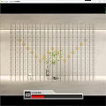 Modern Grid Room Divider With Golden Decorative Blocks And Green Plant