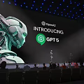 OpenAI Introducing GPT15 Event Featuring Robot Head Display And Audience On Stage