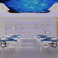 Modern School Smart Classroom With Robots Organized Desks Large Screen And Geometric Lights