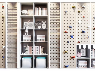 Modern Functional Closet Design Featuring Pegboard Panels Shelves Storage Boxes And Organized Compartments 3d model
