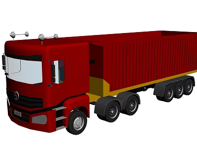 Red Commercial Cargo Truck With Large Container Body And Multiple Wheels Design 3d model