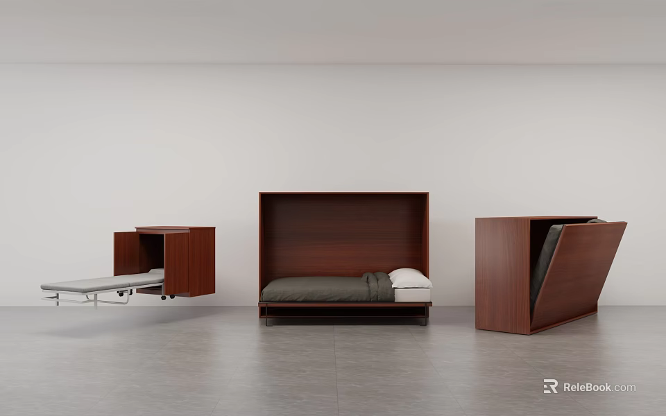 Multifunctional Wooden Furniture Set With Foldable Bed And Storage Design 3d model 