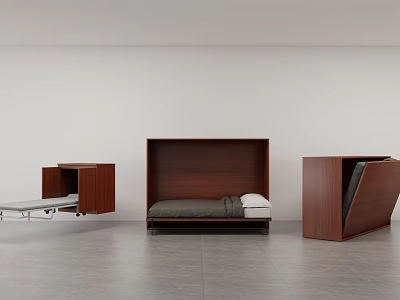 Multifunctional Wooden Furniture Set With Foldable Bed And Storage Design 3d model