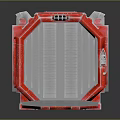 Cartoon Scene Featuring Red Mechanical Device With Large Entrance Ramp And Vibrant Metal Details